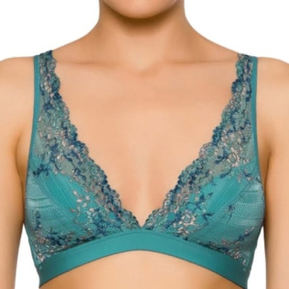 Wacoal Embrace Lace Wire Free Bralette Teal Blue Sz 34